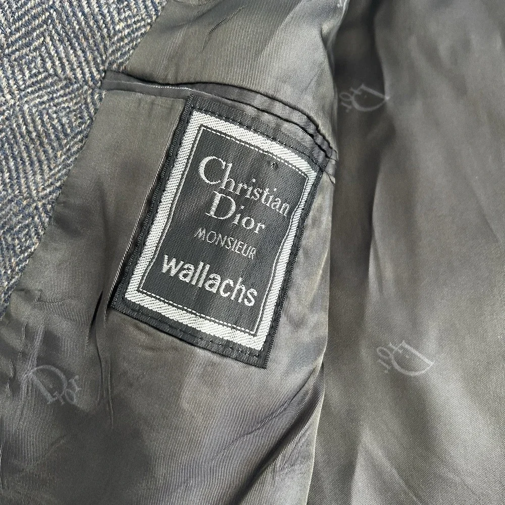VTG Christian Dior 42R Monsieur Wool‎ Blazer Sport Coat Diamond Weave Gray